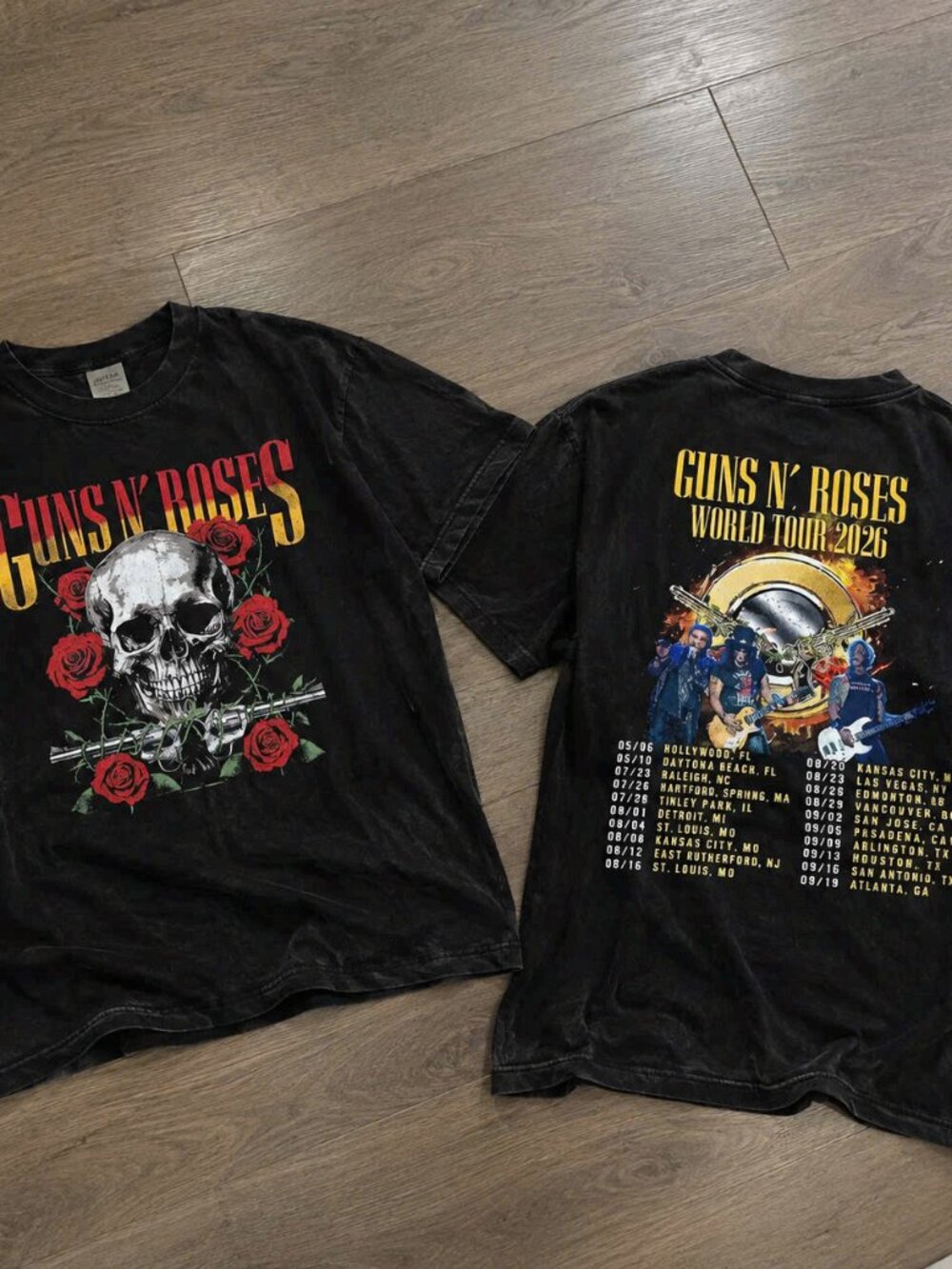 Guns N' Roses World Tour 2026 Skull Roses Band Merch Black Tee